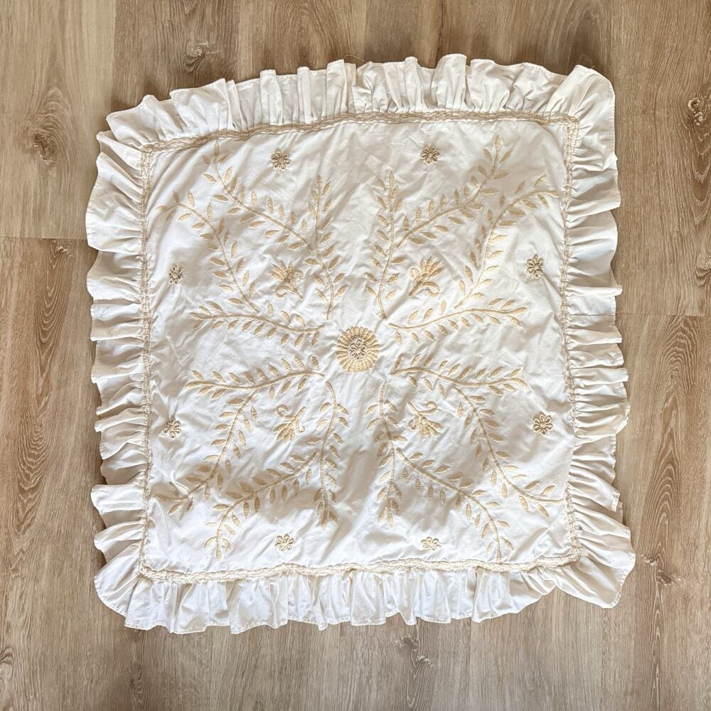 Pottery Barn Euro Sham Floral Embroidered Cream Boho French Country Cottage